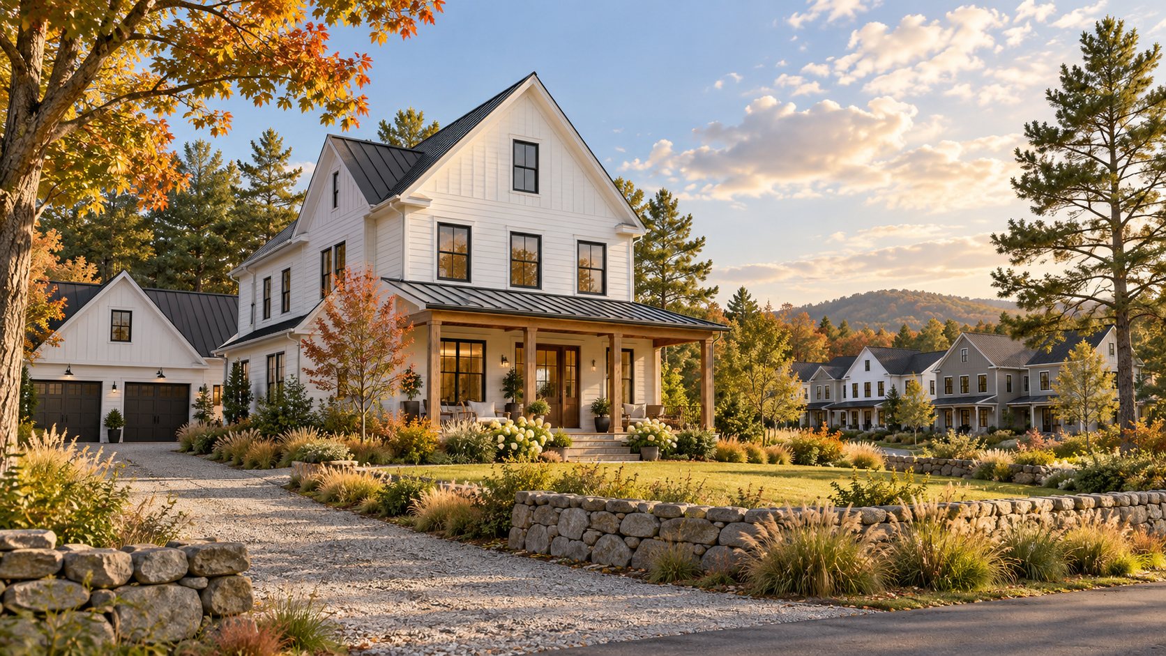 Architectural concept of a New England neighborhood